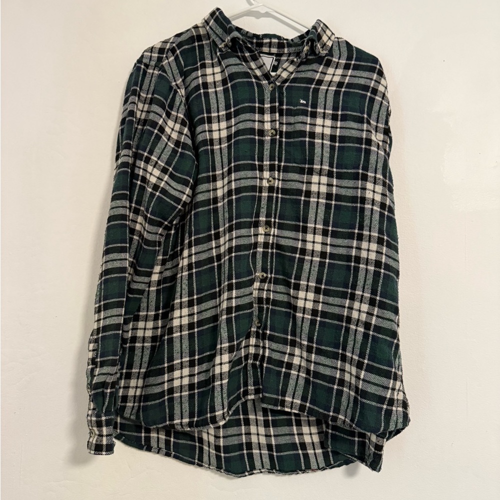 Peau De Loup Dark Green and White Plaid Button-Up Shirt